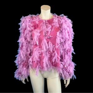 ASOS Pink Fuzzy Net Jacket with Palettes S